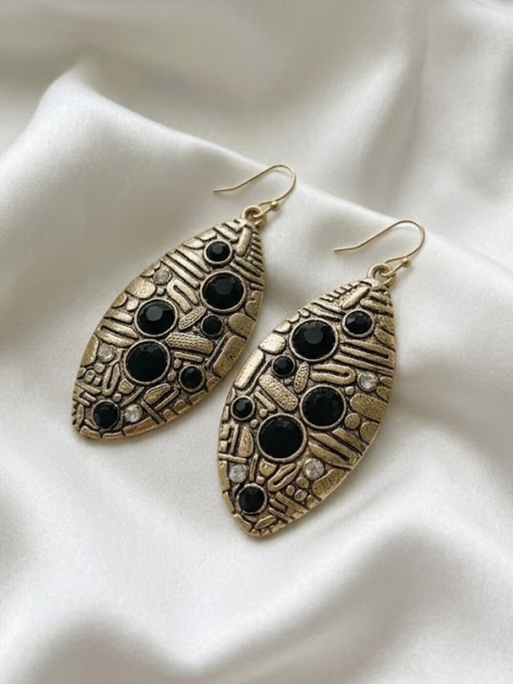 Black Gold Dangle Earrings with Stones